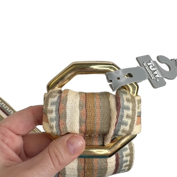 Vintage TJW by Mervyn’s Striped Wide Fabric Gold Octagon Buckle Belt - Picture 6 of 11